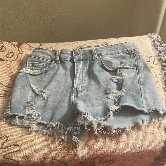 SHEIN Pants - #1010+ Distressed Light Blue Denim Shorts